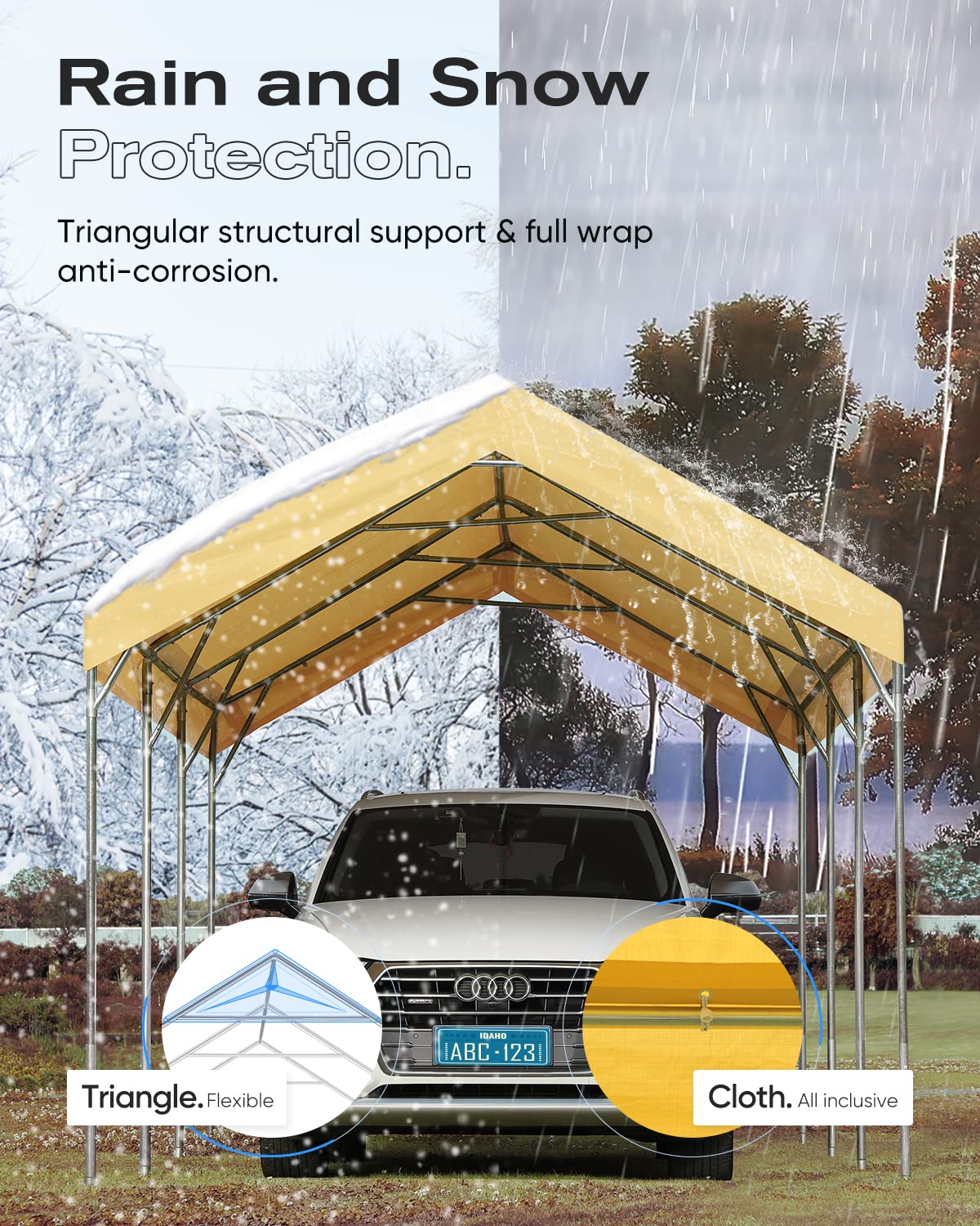 FINFREE 10x20 ft Heavy Duty Carports Car Canopy, Garage Shelter for Outdoor Party, Birthday, Garden, Boat, Adjustable Height from 9.5 ft to 11 ft,Beige