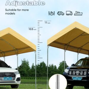 FINFREE 10x20 ft Heavy Duty Carports Car Canopy, Garage Shelter for Outdoor Party, Birthday, Garden, Boat, Adjustable Height from 9.5 ft to 11 ft,Beige