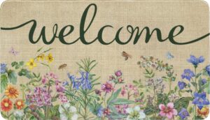 ghroiep welcome floral decor doormat, home spring summer flower front door mats, indoor outdoor non slip reusable entrance rug 17"x30"