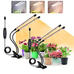 sdovuerc grow lights for indoor plants, full spectrum led plant lamps with clips and 3m cables for seeding growing(2 pack)