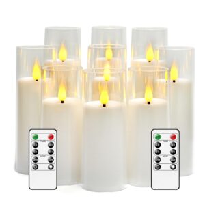 obrldpao white flameless candles with remote,led candles 9 pc (d2.3 xh 5" 6" 7") flameless pillar candles,battery operated candles，table decoration plexiglass flickering flameless candles(white)