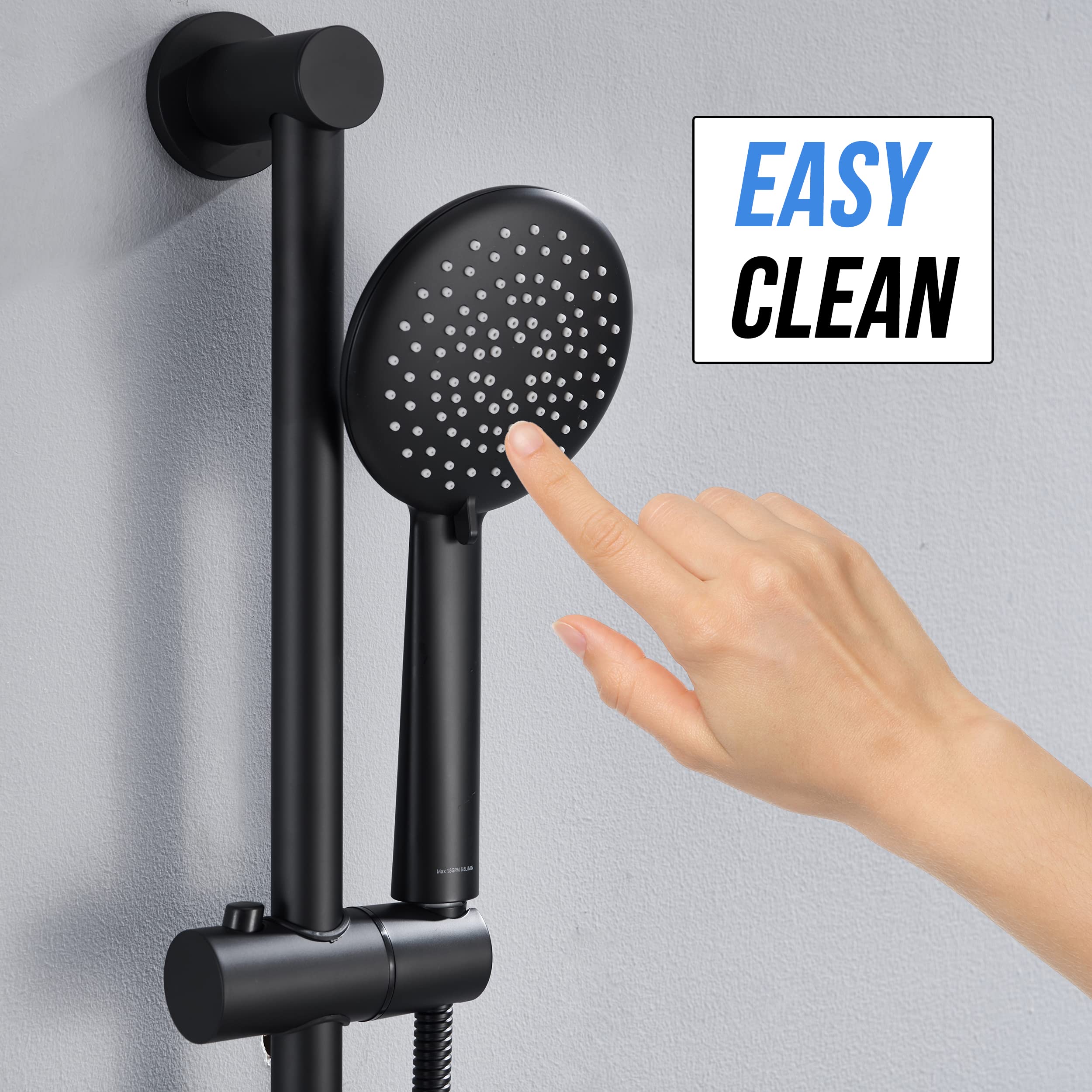 Gabrylly Slide Bar Shower Faucet Set for Bathroom with High Pressure 5-Setting Handheld Shower Set, Shower Valve with Trim and Diverter,Matte Black