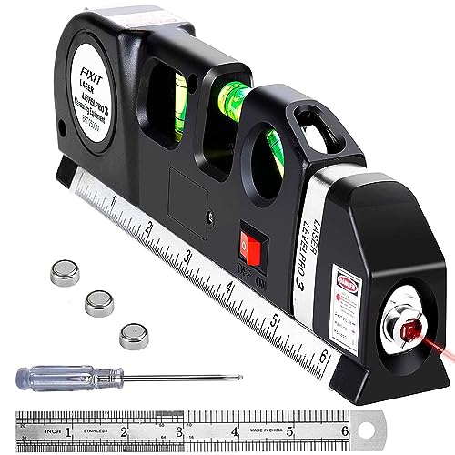 Multipurpose Laser Level Kit Standard Cross Line Laser 8 feet Measure Tape Ruler Tool Adjusted Metric Rulers for Construction Picture Hanging Wall Floor Writing Painting