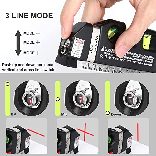 Multipurpose Laser Level Kit Standard Cross Line Laser 8 feet Measure Tape Ruler Tool Adjusted Metric Rulers for Construction Picture Hanging Wall Floor Writing Painting