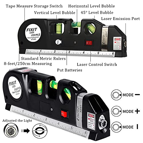 Multipurpose Laser Level Kit Standard Cross Line Laser 8 feet Measure Tape Ruler Tool Adjusted Metric Rulers for Construction Picture Hanging Wall Floor Writing Painting