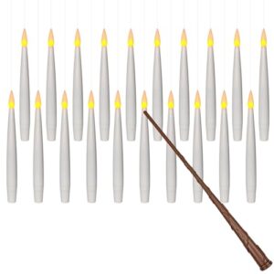 leejec 20pcs flameless taper floating candles with magic wand remote, flickering warm light, battery operated 6.1" led electric window candle, decor for christmas, wedding, halloween, birthday party