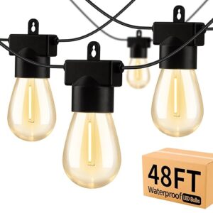 aialun outdoor string lights 48ft with shatterproof dimmable edison bulbs and waterproof heavy-duty commercial grade strand outside patio - etl listed decorative for porch backyard market garden
