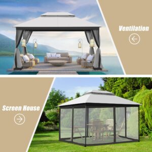 CHARMELEON 10x13 Gazebos for Patios with 4 Sandbags, Waterproof Gazebo Canopy with Netting Screen Walls, Outdoor Gazebo for Garden, Backyard, Deck, and Lawns (Gray)