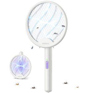 yissvic electric fly swatter 4000v bug zapper fly racket dual modes foldable usb rechargeable with bright led lights r6 (abs)