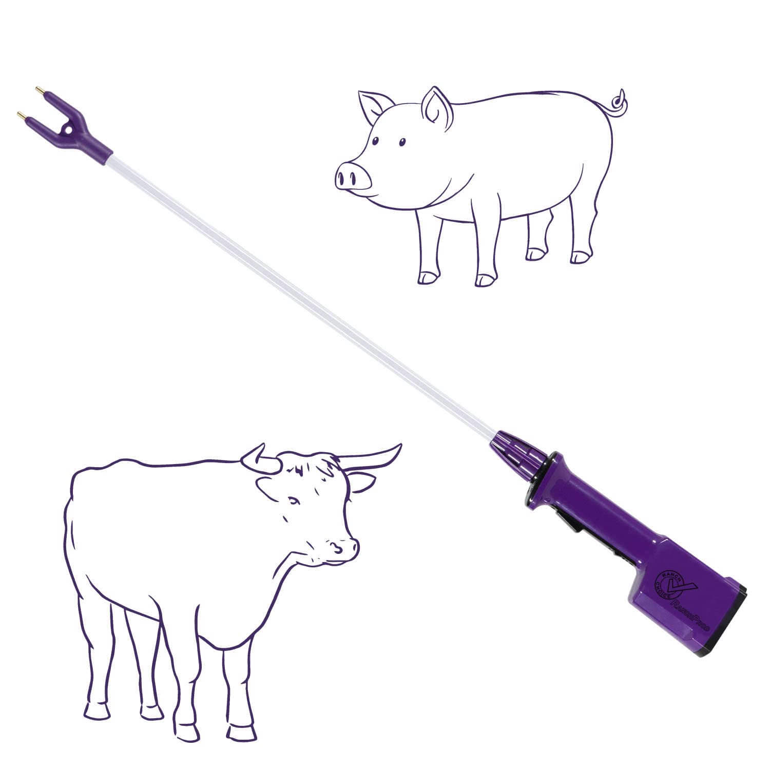 RANCH CHOICE Purple Rechargeable Livestock Prod Waterproof Cattle prod with 28" Flexible Shaft (38 1/2 inch)