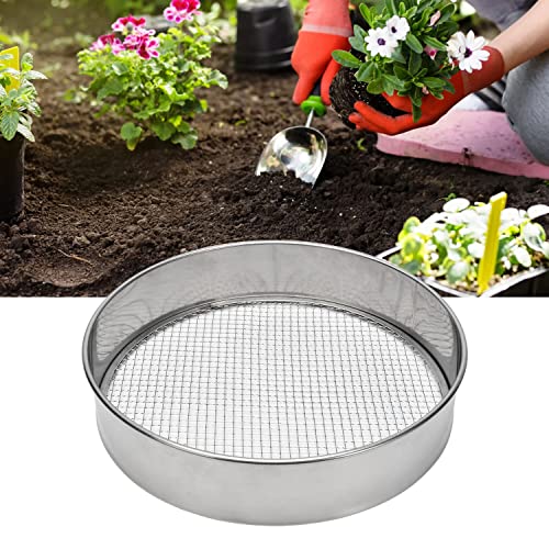 Soil Sieve Stainless Steel Riddle Sieve Set, 12" Diameter, with 3 Interchangeable Filter Mesh Sizes 3,6,9mm and Shovel