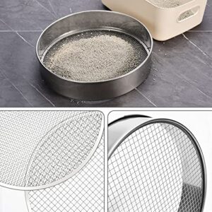 Soil Sieve Stainless Steel Riddle Sieve Set, 12" Diameter, with 3 Interchangeable Filter Mesh Sizes 3,6,9mm and Shovel