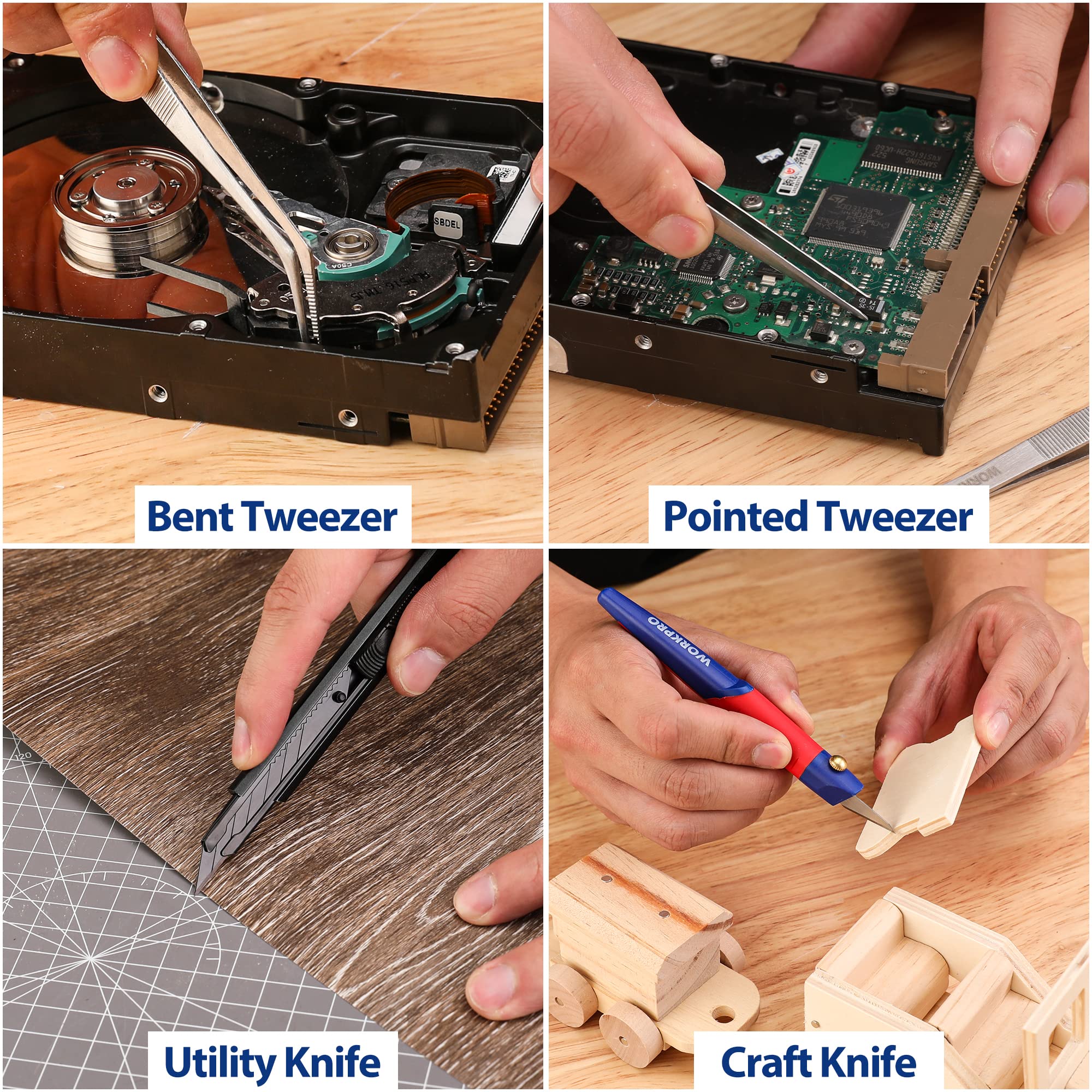 WORKPRO 33PCS Precision Repair Tool Set Includes Pliers Set, Screwdrivers Set, Craft & Utility Knife, Tweezers, Electronic Repair Tool Kit with Pouch for Laptops, Phones, Computer & Gaming Accessories