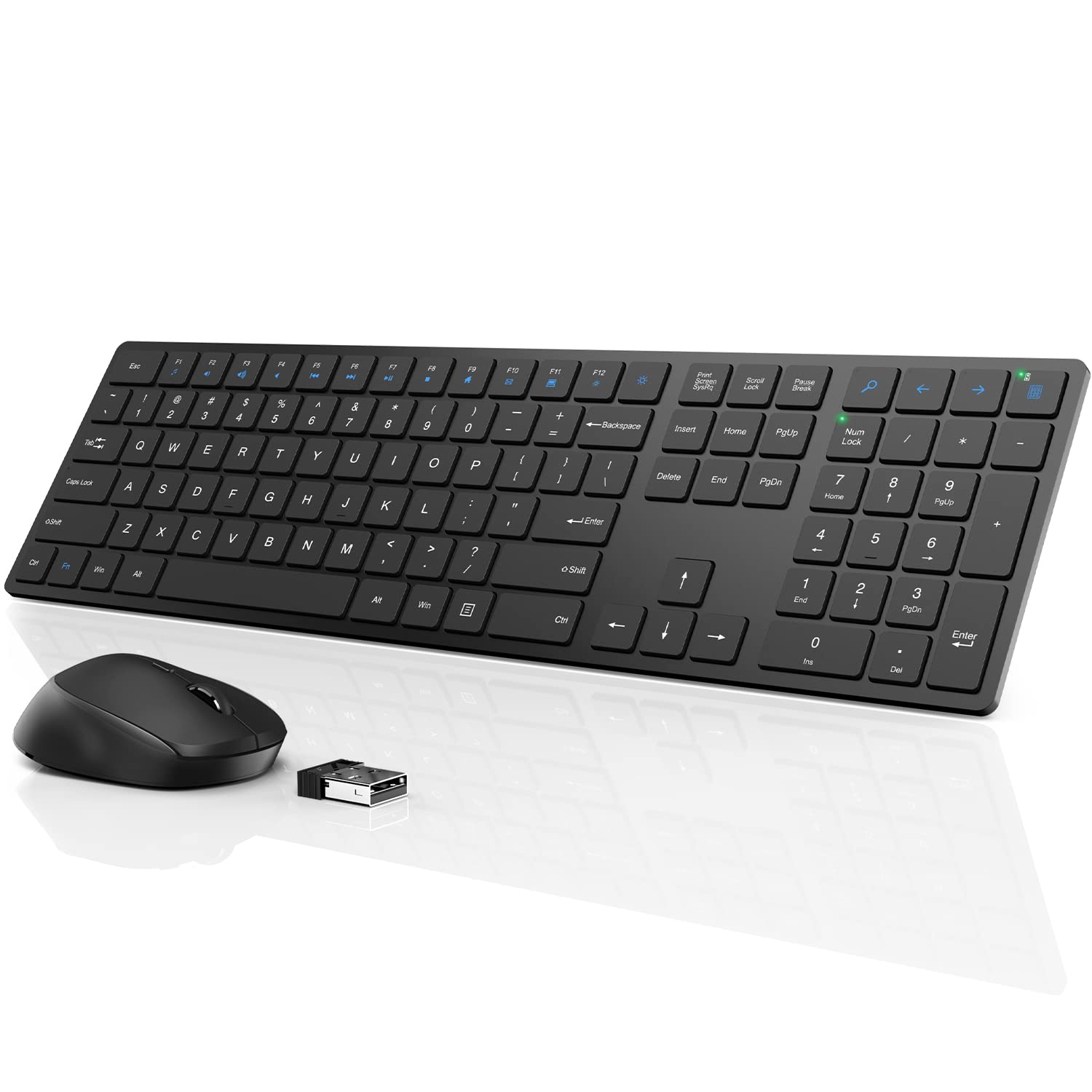 Wireless Keyboard and Mouse, Super Slim Keyboard with Responsive Keys, Silent Mouse and 2.4GHz USB Receiver, Battery Powered Full Size Cordless Combo for Mac, Computer, PC, Chromebook (Black)