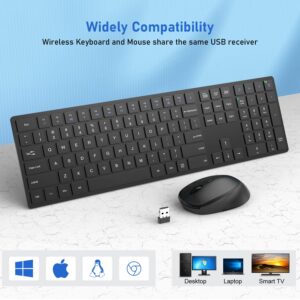 Wireless Keyboard and Mouse, Super Slim Keyboard with Responsive Keys, Silent Mouse and 2.4GHz USB Receiver, Battery Powered Full Size Cordless Combo for Mac, Computer, PC, Chromebook (Black)