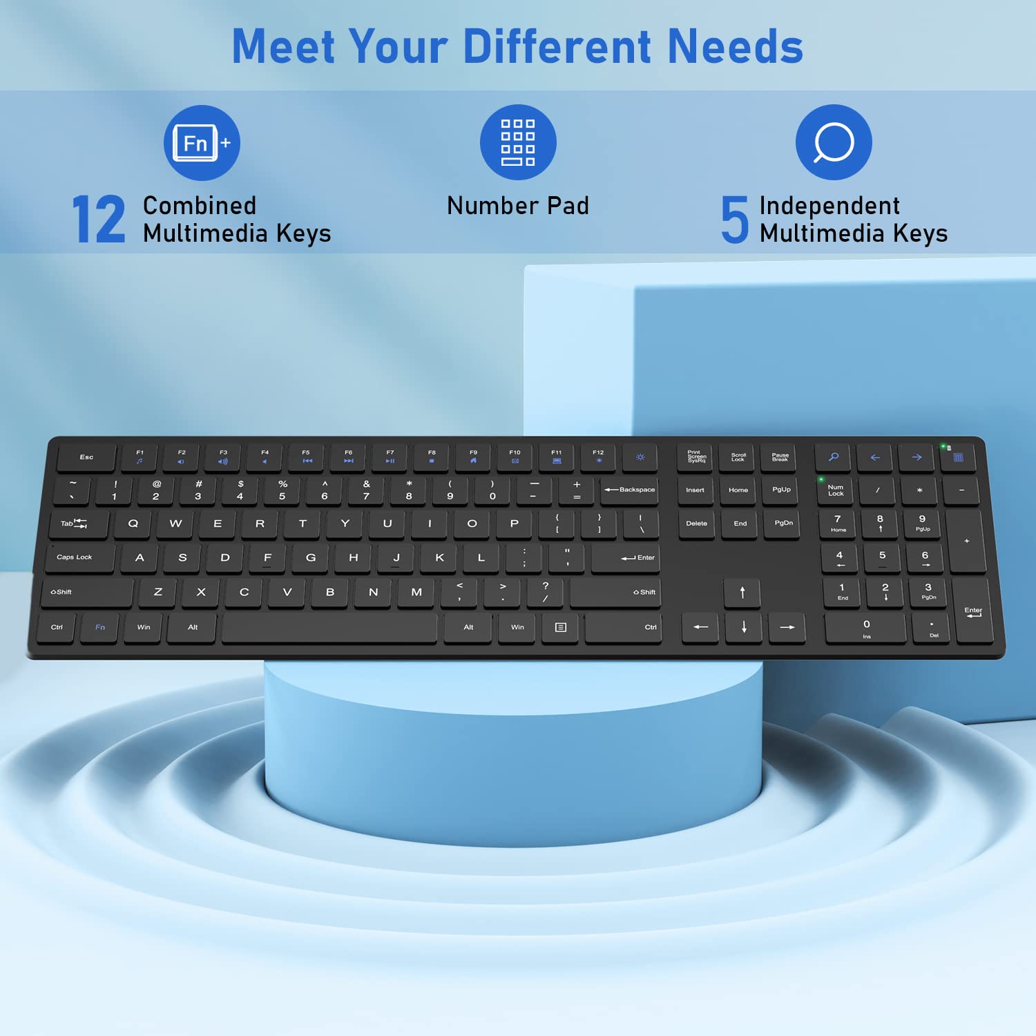 Wireless Keyboard and Mouse, Super Slim Keyboard with Responsive Keys, Silent Mouse and 2.4GHz USB Receiver, Battery Powered Full Size Cordless Combo for Mac, Computer, PC, Chromebook (Black)