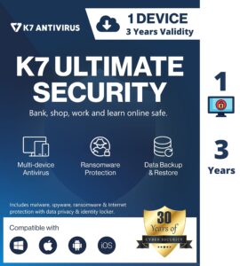 k7 ultimate security antivirus software 2023 | 1 device, 3 years| email delivery within 24hr