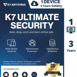 K7 Ultimate Security Antivirus Software 2023 | 1 Device, 3 Years| Email Delivery within 24hr