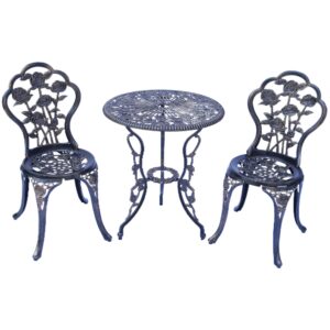 kai li outdoor furniture bistro set with rose pattern 1 table 2 chairs for garden patio porch (rose-bronzed)