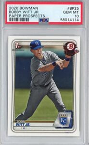 graded 2020 bowman paper prospects bobby witt jr. #bp25 rookie rc baseball card psa 10 gem mint