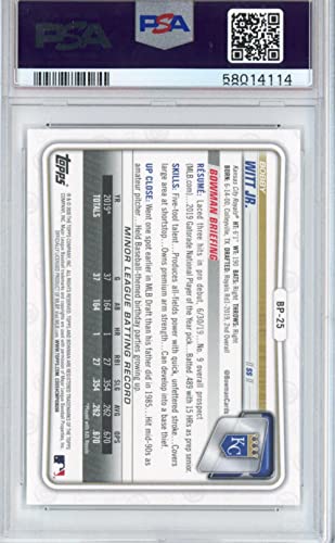 Graded 2020 Bowman Paper Prospects Bobby Witt Jr. #BP25 Rookie RC Baseball Card PSA 10 Gem Mint