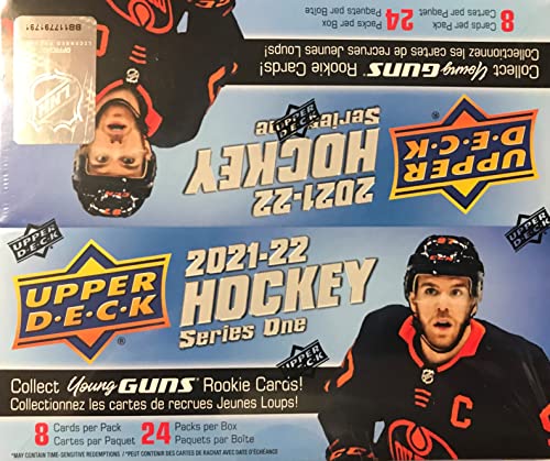 2021 2022 Upper Deck Hockey Series One Factory Sealed Unopened Retail Box of 24 Packs with 192 Cards Total and Chance for Game Used Jerseys, Rookie Cards and More