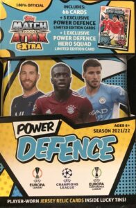 topps 2021 2022 match attax extra edition power defence uefa champions league sealed mega tin with exclusive power defence hero squad card