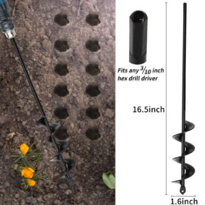 Garden Auger Drill Bit for Planting 2 Pack 3.5"x16"and 1.6"x16.5"Auger Drill Bit Plant Flower Bulb Auger Spiral Hole Drill Earth Post Umbrella Bulb Planter Auger for 3/8" Hex Drive Drill