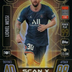 2021 2022 Topps Match Attax EXTRA Edition AMBER RAY version Champions League UEFA Soccer Mini Tin with a LIONEL MESSI Limited Edition Amber Ray Scan X Card