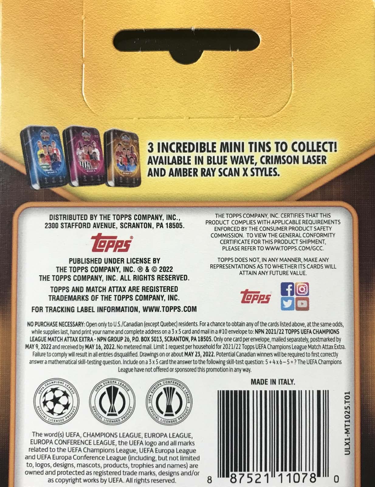 2021 2022 Topps Match Attax EXTRA Edition AMBER RAY version Champions League UEFA Soccer Mini Tin with a LIONEL MESSI Limited Edition Amber Ray Scan X Card