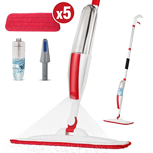 Mops for Floor Cleaning Wet Spray Mop with a Refillable Spray Bottle and 5 Washable Microfiber Pads Home or Commercial Use Dry Wet Flat Mop for Hardwood Laminate Wood Ceramic