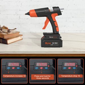 Cordless Hot Glue Gun, Myron 70W Fast Heating Glue Gun Temperature Display Adjustable 212-428°F (100-220°C) with Battery and Charger, 20 Pcs 11mm Glue Sticks, Carrying Case