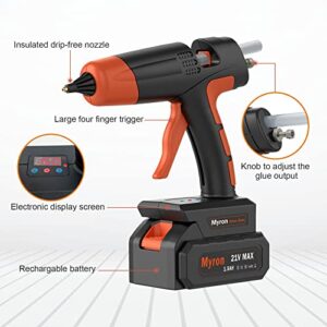Cordless Hot Glue Gun, Myron 70W Fast Heating Glue Gun Temperature Display Adjustable 212-428°F (100-220°C) with Battery and Charger, 20 Pcs 11mm Glue Sticks, Carrying Case