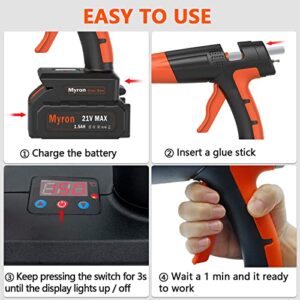 Cordless Hot Glue Gun, Myron 70W Fast Heating Glue Gun Temperature Display Adjustable 212-428°F (100-220°C) with Battery and Charger, 20 Pcs 11mm Glue Sticks, Carrying Case