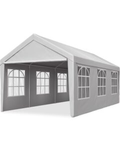 quictent 10'x20' heavy duty carport gazebo canopy garage outdoor car shelter-silver gray (with windows)