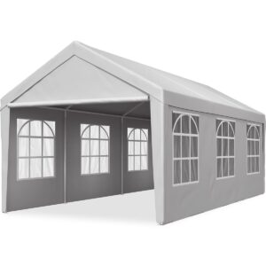 Quictent 10'x20' Heavy Duty Carport Gazebo Canopy Garage Outdoor Car Shelter-Silver Gray (with Windows)