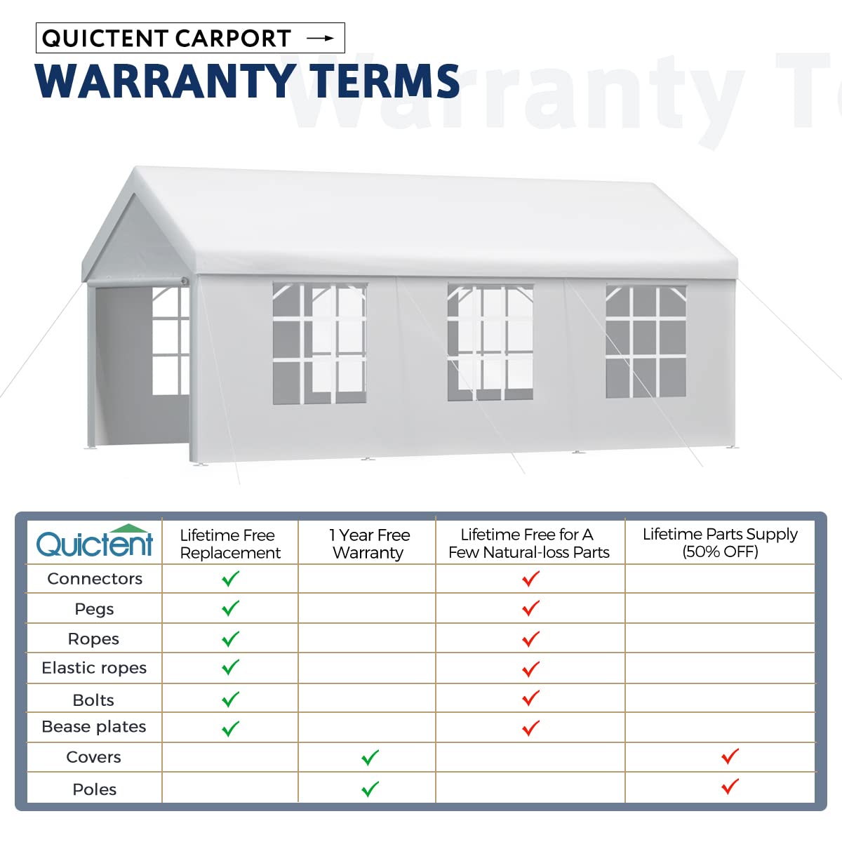 Quictent 10'x20' Heavy Duty Carport Gazebo Canopy Garage Outdoor Car Shelter-Silver Gray (with Windows)