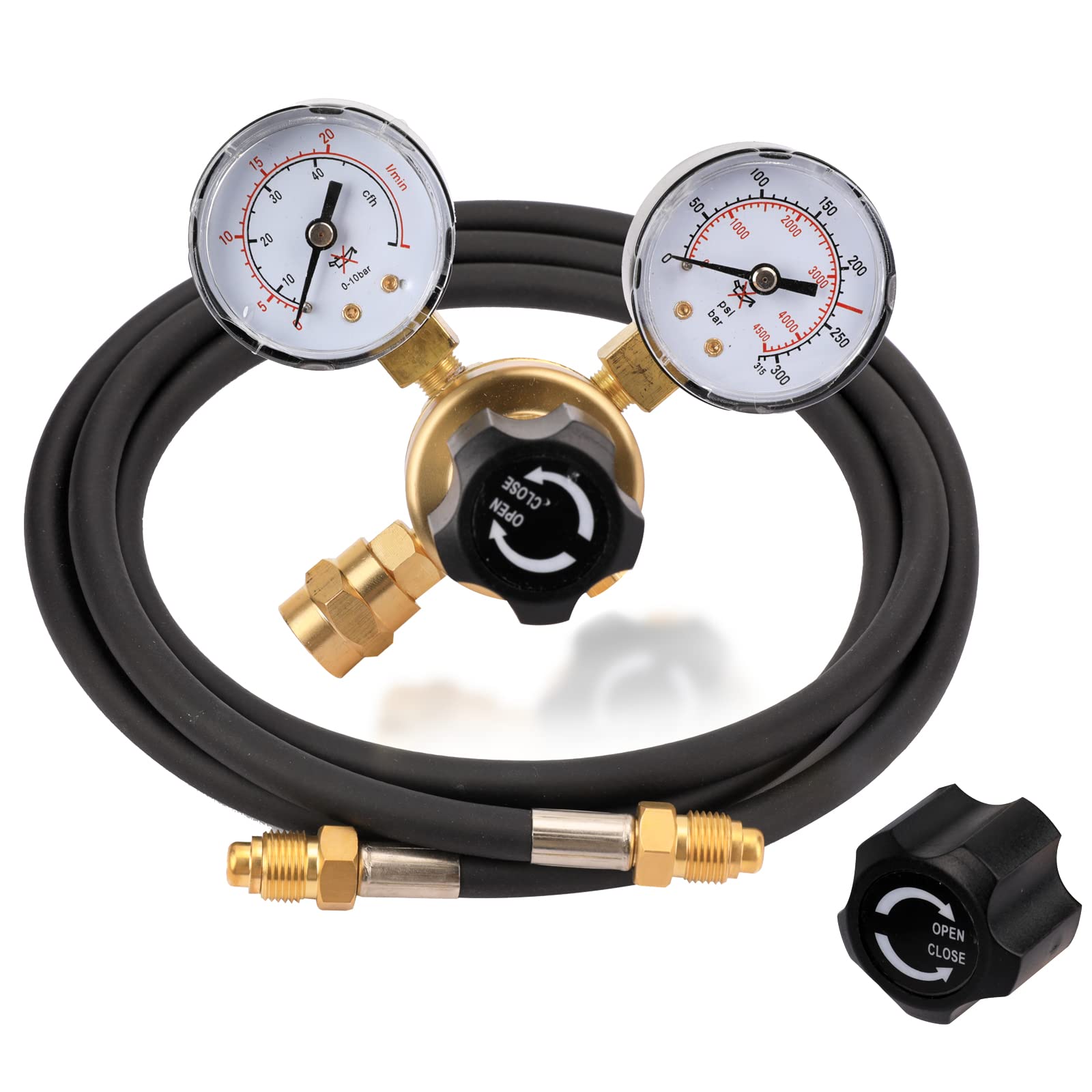 Argon CO2 Regulator Gauge Welding Gas Regulator with 6.6Ft Gas Hose, CGA580 Inlet Connection, 0-4500PSI/0-10BAR Input Pressure