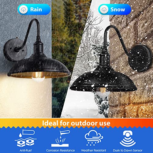 Naurham Dusk to Dawn Exterior Farmhouse Lighting Barn Light Fixture for House with Anti-ponding Bottom, Outdoor Barn Light Gooseneck Lighting for Garage Patio Porch (10.9" Diameter, 1 PC)