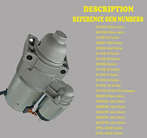 WZruibo Starter Replacement for 1994-2015 Kohler HP 15-27 John Deere Toro Cub Cadet Scotts Thomas Grasshopper 2509808, 2509809, 2509811, SDR0291, 41012182, 41012182R, 41012414，25-098-08