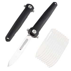 tenchilon t369 small folding pocket flipper scalpel knife, 10pcs #60 replaceable blades, g10 handle, compact slim gentleman's scalpel edc utility knives 1.2oz