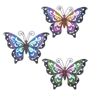 dreamskip 3 pack metal butterfly wall art outdoor decor, butterflies spring wall sculpture hanging metal wall decorations for garden, patio, fence, yard, living room, bedroom