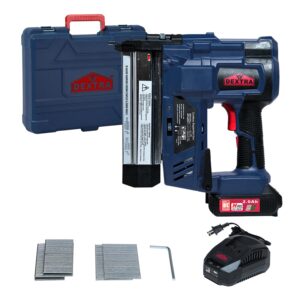 dextra cordless electric nail gun 20v, 18 gauge 2 in 1 cordless nail gun/staple gun, battery powered with 2.0ah, fast charger,brushless motor,staples and nails for trim,carpenter,upholstery