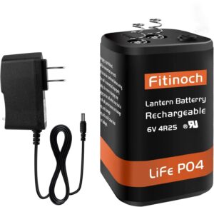 fitinoch rechargeable 6 volt 4.5ah lantern battery with charger, lifepo4 6v batteries 1500 cycles with bms (screw terminals), 4r25 lantern battery replacement