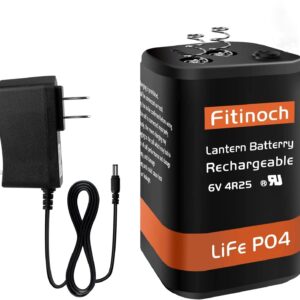 Fitinoch Rechargeable 6 Volt 4.5AH Lantern Battery with Charger, LiFePO4 6V Batteries 1500 Cycles with BMS (Screw Terminals), 4R25 Lantern Battery Replacement