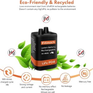 Fitinoch Rechargeable 6 Volt 4.5AH Lantern Battery with Charger, LiFePO4 6V Batteries 1500 Cycles with BMS (Screw Terminals), 4R25 Lantern Battery Replacement