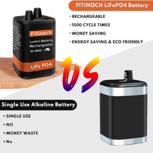 Fitinoch Rechargeable 6 Volt 4.5AH Lantern Battery with Charger, LiFePO4 6V Batteries 1500 Cycles with BMS (Screw Terminals), 4R25 Lantern Battery Replacement