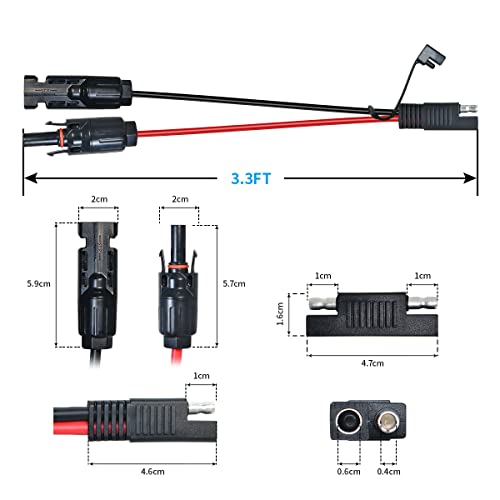 GODPEE Solar to SAE Adapter Solar Panel Connector 10AWG 3.3FT Solar to SAE Cable with Reverse Adapter for Car Motorcycles Battery Charger Kit