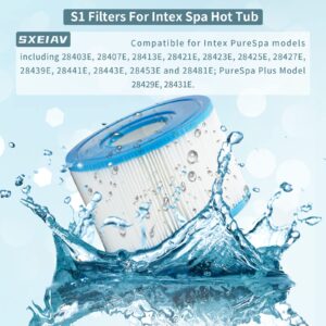 SXEIAV Type S1 Hot Tub Filters, Type S1 Spa Filter 29011E for All Intex PureSpa 28429E, Replacement for Intex 29001E Hot Tub Filter Cartridge, Easy Set Pool Spa Filter Cartridges (12 Pack)