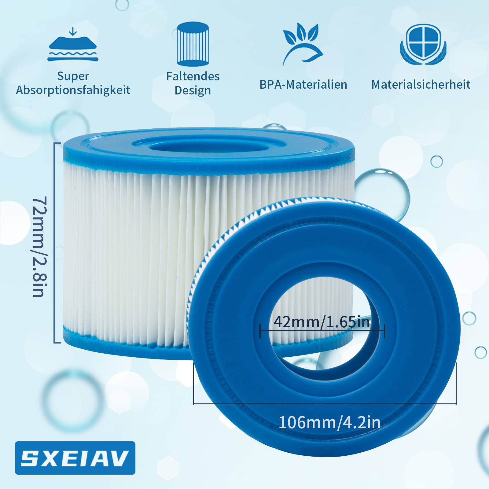 SXEIAV Type S1 Hot Tub Filters, Type S1 Spa Filter 29011E for All Intex PureSpa 28429E, Replacement for Intex 29001E Hot Tub Filter Cartridge, Easy Set Pool Spa Filter Cartridges (12 Pack)
